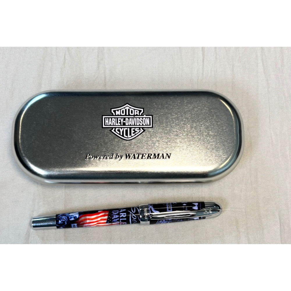 Waterman Harley-Davidson free wheel Ballpoint Pen American Flag with tin black